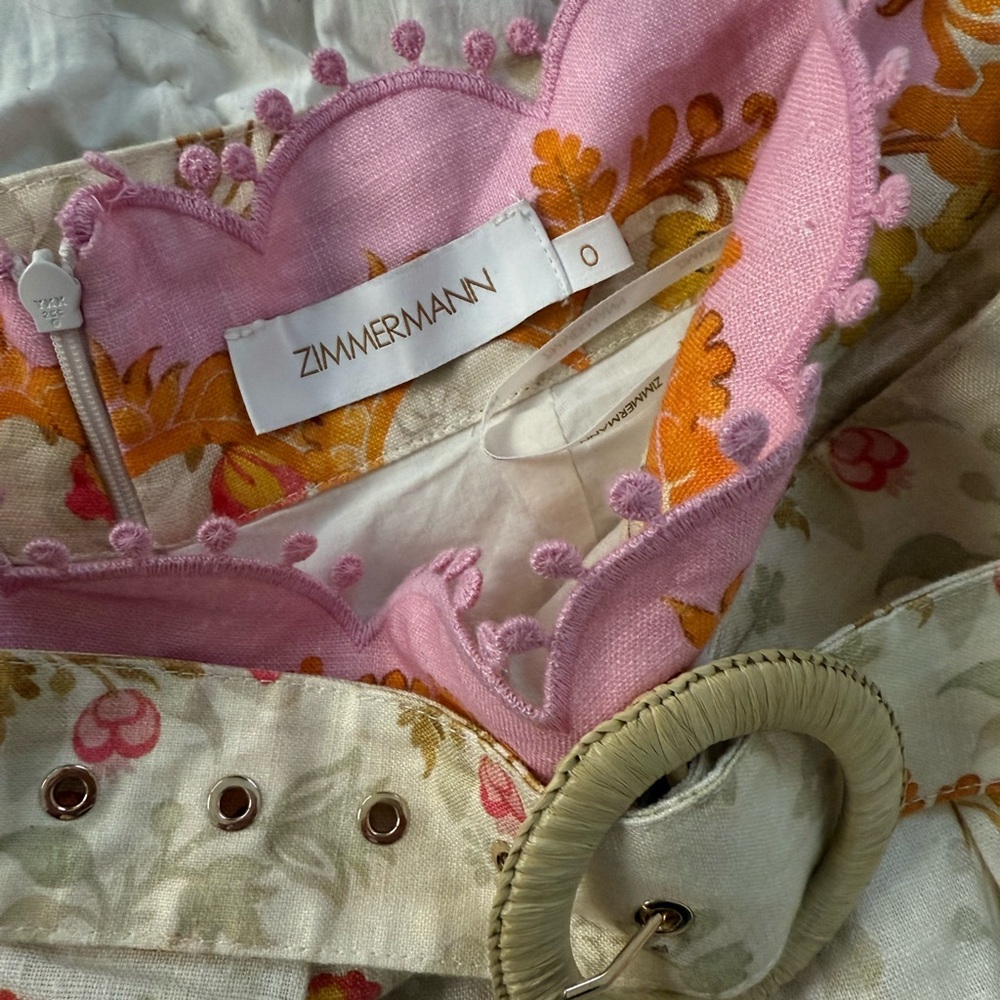 Zimmermann Pink Floral Scallop Hem Shorts with Gold Accents - Picture 3 of 4